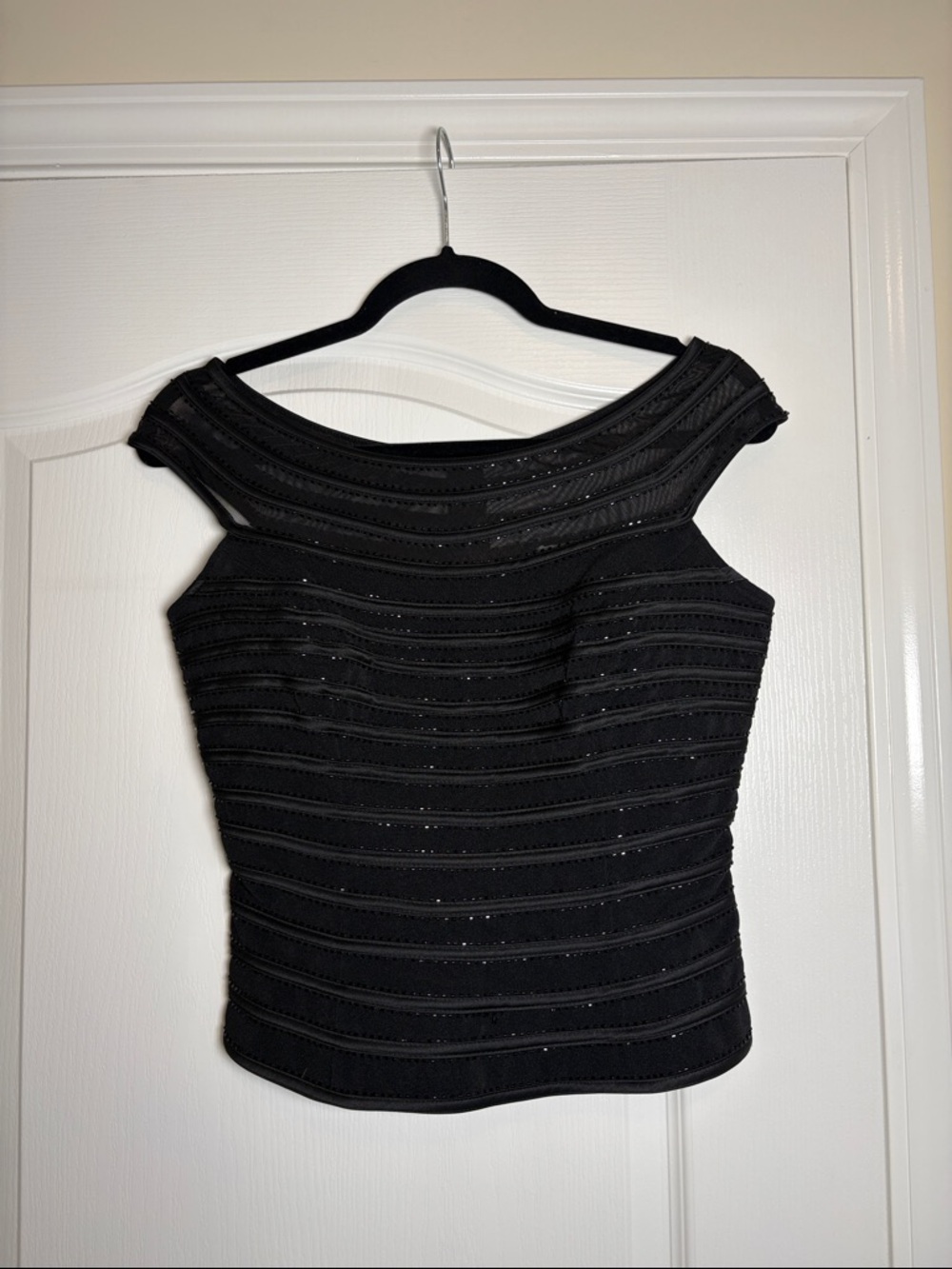 Cache Beaded Black Off the Shoulder Bustier Top Formal size 4